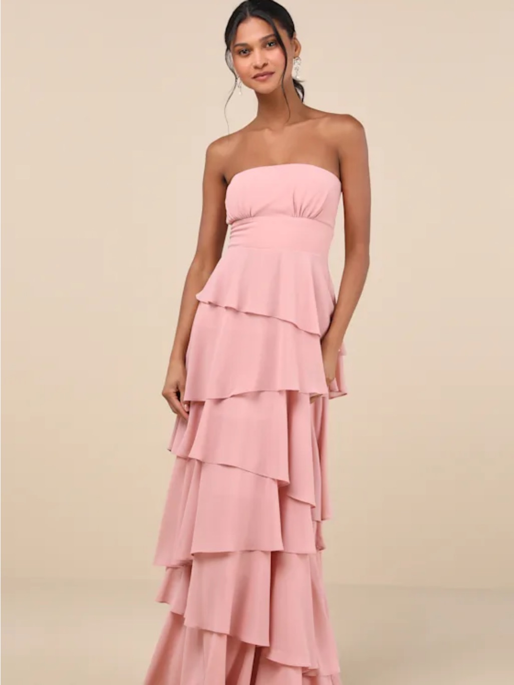 Gorgeous Essence Blush Strapless Tiered Maxi Dress Size M Lulus
